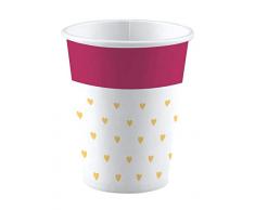 amscan 9903250 8 Papierbecher Everyday Love, 250 ml, Weiß, Pink & Gold