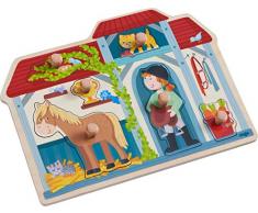 HABA 304592 - Greifpuzzle Im Pferdestall, 6-teiliges Holzpuzzle mit Pferdemotiven und großen, griffigen Holzknöpfen, Holzspielzeug ab 12 Monaten
