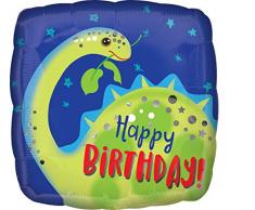 Amscan 3962701 Folienballon Happy B-Day Brontosaurus, Blau, Grün