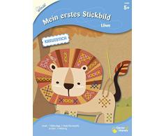 MAMMUT 161004 - Mein erstes Stickbild, Tiermotiv, Löwe, Komplettset mit Bildvorlagein Tierform, Nadel (Kunststoff), 5x Garn und Anleitung, Bastelset für Kinder ab 5 Jahre