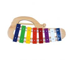 Bino & Mertens 86557-Xylophon aus Holz, mit 8 bunten Metall-Klangplatten und 1 Klöppel. Für die ersten Versuche zu musizieren. Das Klangspiel bereitet Eltern und den Kleinen Vergnügen, 31x15,5x2,5 cm.
