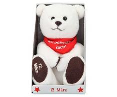 Depesche 8139.072 - Schutzengel Bär aus Plüsch, ca. 9 cm, mit Datum 12. März, Geschenk für Geburtstag, Jahrestag oder Hochzeitstag