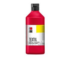 Marabu 17160075032 - Textil Stoffmalfarbe karminrot 500 ml, Stoffdruckfarbe auf Wasserbasis, für helle Stoffe, waschbeständig bis 60°C, weicher Griff, einfache Fixierung durch Bügeln o. Backofen