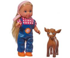 Simba 105737108 - Evi Love Puppe mit Latzhose und Farm Tier, 2-sort.