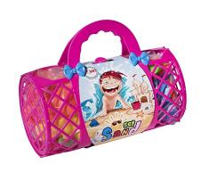 Toys 4 U Strandspielzeug Megapack Strand- und Sandkastenspielset mit einzigartigen Krabben, Muschel-Sandformen, Schaufel, Gießkanne und Bonus-Korbtasche mit Griffen, erhältlich in Rosado oder Blau