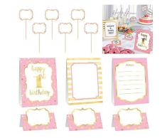 Amscan International 410047 Getränk und Geschirr Acc, Buffet Dekorationsset 1. Geburtstag, Pink