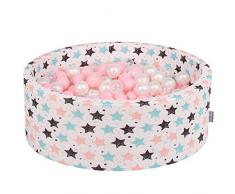 KiddyMoon Bällebad 90X30cm/200 Bälle ∅ 7Cm Bällepool Mit Bunten Bällen Für Babys Kinder Rund, Ecru: Rose-Perle-Transparent