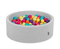 KiddyMoon Bällebad 90X30cm/200 Bälle ∅ 7Cm Bällepool Mit Bunten Bällen Für Babys Kinder Rund, Hellgrau:Hellgrün/Gelb/Türkis/Orange/Pink/Violett