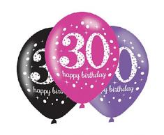 amscan 9900876 6 Ballons 30 Celebration, Schwarz, Pink, Lila