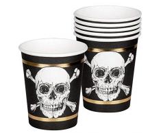 Boland 74112 - Partygeschirr Trinkbecher Pirat, 6 Stück, Fassungsvermögen 25 cl, umweltfreundliche Pappbecher, Einwegbecher, Totenkopf, Freibeuter, Motto Party, Geburtstag, Überraschungsparty