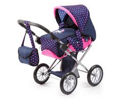 Bayer Design 13654AA City Star in modernen Einhorn Design, Kombi Puppenwagen, mit herausnehmbarer Tragetasche und Umhängetasche, höhenverstellbar, für Puppen bis 46cm, blau rosa