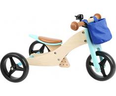 Small foot 11610 Laufrad Trike 2 in 1 Türkis aus Holz, Drei- und Laufrad, mit verstellbarem Sitz und gummierten Reifen