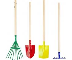 small foot 10838 Gartenwerkzeug-Set Kunterbunt aus Holz und Metall, Rechen, Schaufel, Spaten und Harke, ab 3 Jahren