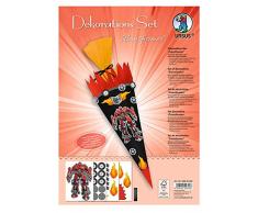 Dekorationsset Transformer, 4 Bogen Bastelkarton DIN A4, beidseitig bedruckt, vorgestanzt, genutet, zum Dekorieren einer Schultüte, teilweise veredelt, mit Satinband