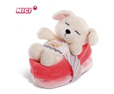 NICI Kuscheltier Hund im rot-rosanen Körbchen 16 cm – Sleeping Puppies Plüschtier Hund für Mädchen, Jungen & Babys – Stofftier Hund zum Kuscheln, Spielen & Schlafen – Gemütliches Schmusetier – 45373