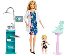 Barbie FXP16 - Berufe Zahnärztin Spielset, inkl. Puppe und Babypuppe mit blonden Haaren, Puppen Spielzeug ab 3 Jahren