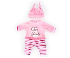 Bayer Design 83888AA Puppenkleidung für 33-38cm Puppen, Oberteil, Hose und Zipfelmütze, Set, Outfit mit Hase, pink, gestreift