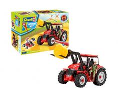 Revell 00815 Junior Kit-Traktor mit Frontlader und Spielfigur 4 der Bausatz mit dem Schraubsystem für Kinder ab 4 Jahre, Bauen-Schrauben-Spielen, mit tollen Funktionen, rot, Länge ca. 28 cm