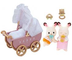 Sylvanian Families 5018 Schokoladenhasen Baby Zwillinge mit Kinderwagen, Figur, Mehrfarbig