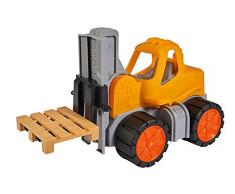 BIG - Power-Worker Gabelstapler - Spielzeug Auto ideal für Unterwegs, Reifen aus Softmaterial, Hubgerüst mit Kippfunktion und höhenverstellbaren Gabelzinken, sonnengelb, für Kinder ab 2 Jahren
