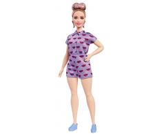 Barbie FJF40 Fashionista Puppe im Jumpsuit mit Kussmund Print
