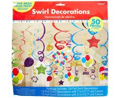 amscan 671540 Balloon Designed Plastic Swirl Decorations-50 Pcs Luftballon Bash Design Kunststoff Wirbel Dekorationen – 50 Stück, plastik, Mehrfarbig