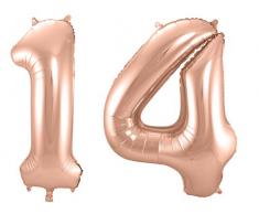 Folat 800044 - Folienballon - Zahl 14 - rosegold - ca. 86 cm hoch