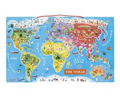 Janod J05504 Puzzle Magnetische Landkarte Die Welt aus Holz 92 Teile, Englisch