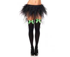 LEG AVENUE 6255 - Blickdichte Nylon Overknee Mit Satin Schleife, Einheitsgröße (EUR 36-40), schwarz/neon grün, Damen Karneval Kostüm Fasching