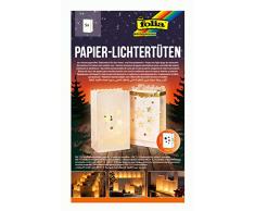 folia 12410 - Lichtertüten aus schwer entflammbarem Papier, Sterne, 5 Stück, ca. 24,5 x 14 x 8,5 cm, zum selbstgestalten, stimmungsvolle Tischdekoration im Advent und zu Weihnachten