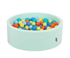 KiddyMoon 90X30cm/300 Bälle ∅ 7Cm Bällebad Baby Spielbad Mit Bunten Bällen Rund Made In EU, Mint:Hellgrün/Orange/Türkis/Blau/Babyblau/Gelb