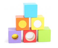 Small Foot 10636 Holzbausteine kleine Entdecker aus farbenfrohem Holz mit integriertem Sinnesspiel Spielzeug