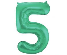 Grüner Metallic Matt Folienballon Zahl 5 - 86 cm