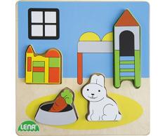 Lena 32144 - Holzpuzzle Kinderzimmer, Kinderpuzzle mit Grundplatte 14 x 14 cm und 4 Puzzleteilen, Teile und Platte aus 100% FSC Holz, Puzzlespiel für Kinder ab 18+ Monaten, Legespiel für Kleinkinder