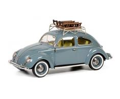 Schuco 450270900 VW Käfer, Brezelkäfer mit 2 Schlitten, 1:43, blau, Limitierte Auflage