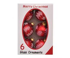 Shatchi 15643 Christbaumkugeln aus Glas, 6 Stück, rot, handbemalt, Weihnachtsbaumkugeln, zum Aufhängen, Weihnachtsdekoration, mehrfarbig, 6 Stück