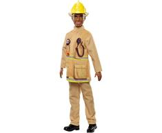Barbie FXP05 - Berufe Ken Puppe Feuerwehrmann mit schwarzen Haaren, Puppen Spielzeug ab 3 Jahren