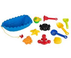 Idena 40115 Sandspielzeug Set bestehend aus 2 Schaufeln, Gießkanne, Boot, 5 Förmchen und Kleiner Harke, zum Spielen am Strand und im Sandkasten, 10 teilig, bunt