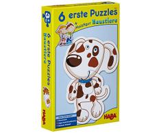 Haba 3902 - 6 Erste Puzzles, Haustiere, Puzzle mit 6 niedlichen Tiermotiven für Kinder ab 2 Jahren, mit Holzfigur zum freien Spiel