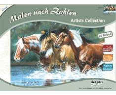 MAMMUT 108003 - Malen nach Zahlen Artists, Tiermotiv, Pferde, Komplettset mit bedruckter Malvorlage im A3 Format, 20 Acrylfarben und Pinsel, großes Malset für Kinder ab 8 Jahre