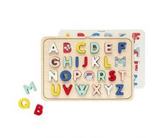 PETIT COLLAGE 8082 Multi-Language Alphabet Wooden Tray Puzzle Holzpuzzle ABC, Mehrfarbig