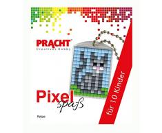 Pracht Creatives Hobby P90058-08501 - Pixel Spaß Bastelset für 10 Kinder, mit 10 Medaillons mit Katzen Motiv zum Pixeln, für Jungen und Mädchen, Kindergeburtstag, Bastelnachmittag, Schulen und Kitas