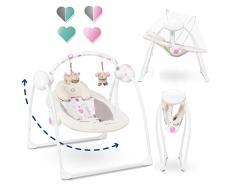 Lionelo Ruben Baby Wippe, Babyschaukel Elektrisch mit Liegefunktion, Baby Schaukel 0-9kg, Naturgeräusche, Kuscheltierbügel, Moskitonetz (Rosa)