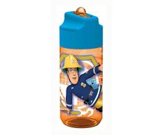POS 27264 - Trinkflasche mit Feuerwehrmann Sam Motiv, transparent mit Strohhalm zum hochklappen, BPA-frei, Fassungsvermögen ca. 450 ml, ideal für Schule, Sport und Freizeit