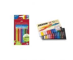 Faber-Castell 110912 - Farbstift Jumbo Grip Kartonetui 12er & Honsell 47412 - Jaxon Ölpastellkreide, 12er Set im Kartonetui, brillante, lichtechte Farben