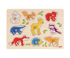Goki 57701 Holzpuzzle Waldtiere, 9-teilig