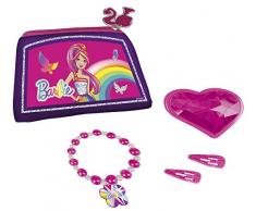 Happy People 52036 Barbie Schmucktaschen-Set Spiegel, für Mädchen, mit Zubehör, 5-teilig