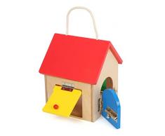small foot 12090 Schlosshaus kompakt aus Holz, FSC 100%-Zertifiziert, Diverse Riegel- und Schlösser, Konzentration und Feinmotorik Spielzeug, Mehrfarbig