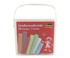 Idena 60042 - Straßenmalkreide in eckiger Box mit Henkel, 20 Stangen in 7 Farben, zum Bemalen von Asphalt, Pflaster oder Beton