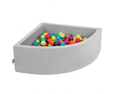 KiddyMoon Bällebad 90X30cm/300 Bälle Bällepool Mit Bällen ∅ 7Cm Für Babys Kinder Viertel Eckig, Hellgrau:Hgrün-Gelb-Türkis-Orange-Dpink-Violett
